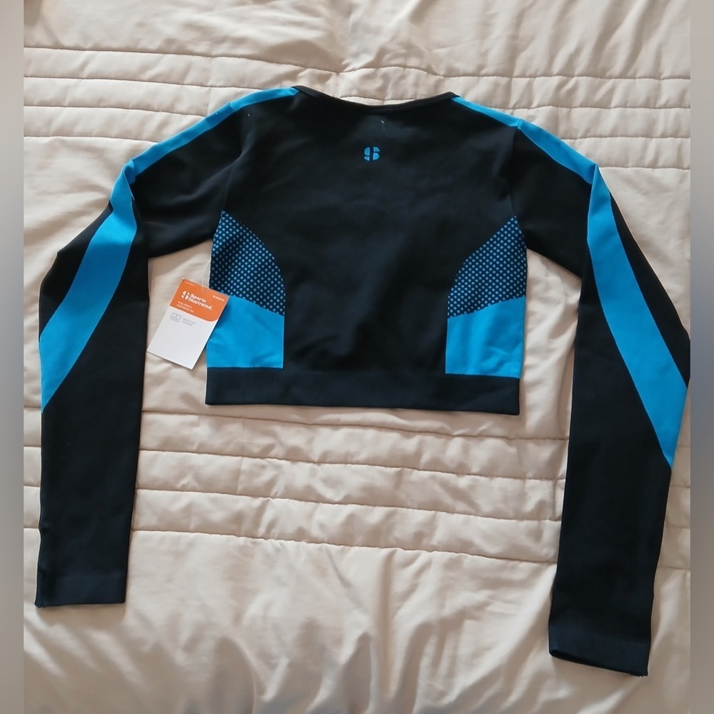 Sports Illustrated Swim Black and Blue Long Sleeve Crop Top - Picture 7 of 7
